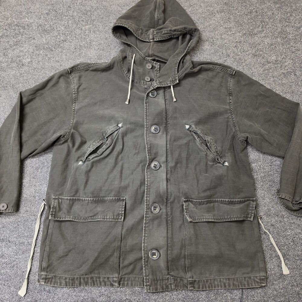 Free People Joshua Tree Jacket Embroidered Black Anorak Utility Canvas Sz L FLAW